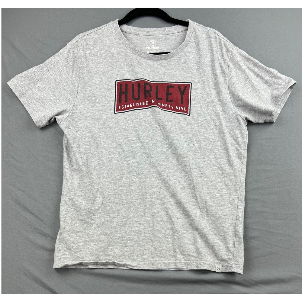 Hurley T-Shirt Mens Medium Graphic Logo Established In 99 Heather Gray Good